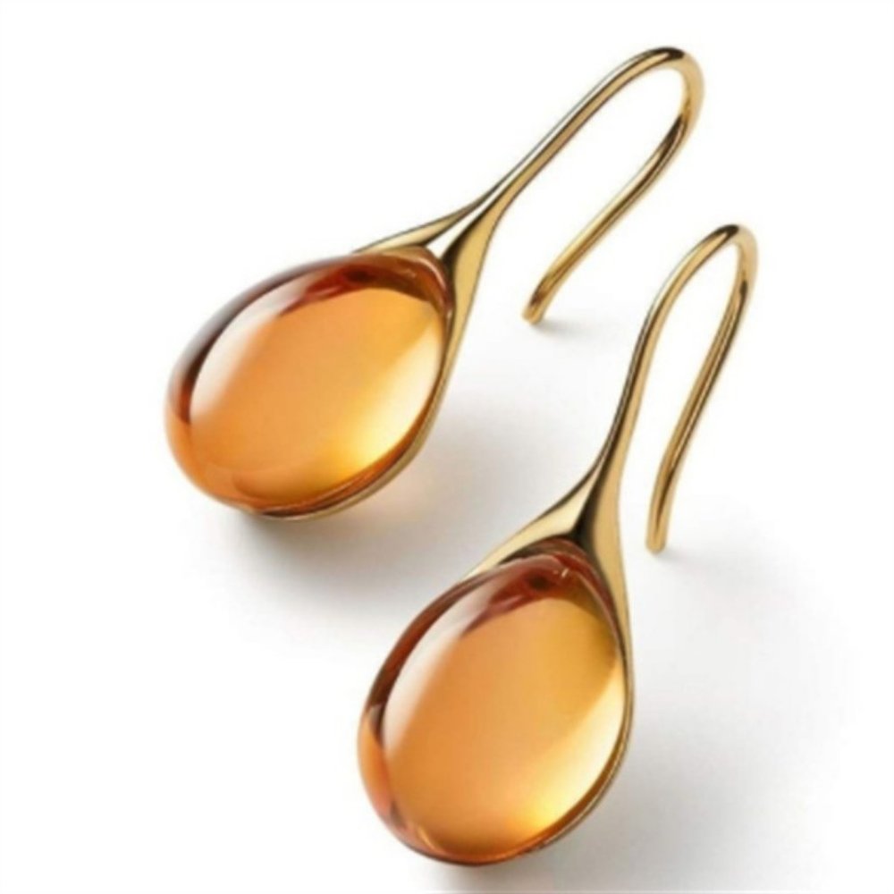 Brand New Simple Solid Color Dropshaped Inlaid Jewel Yellow Gold